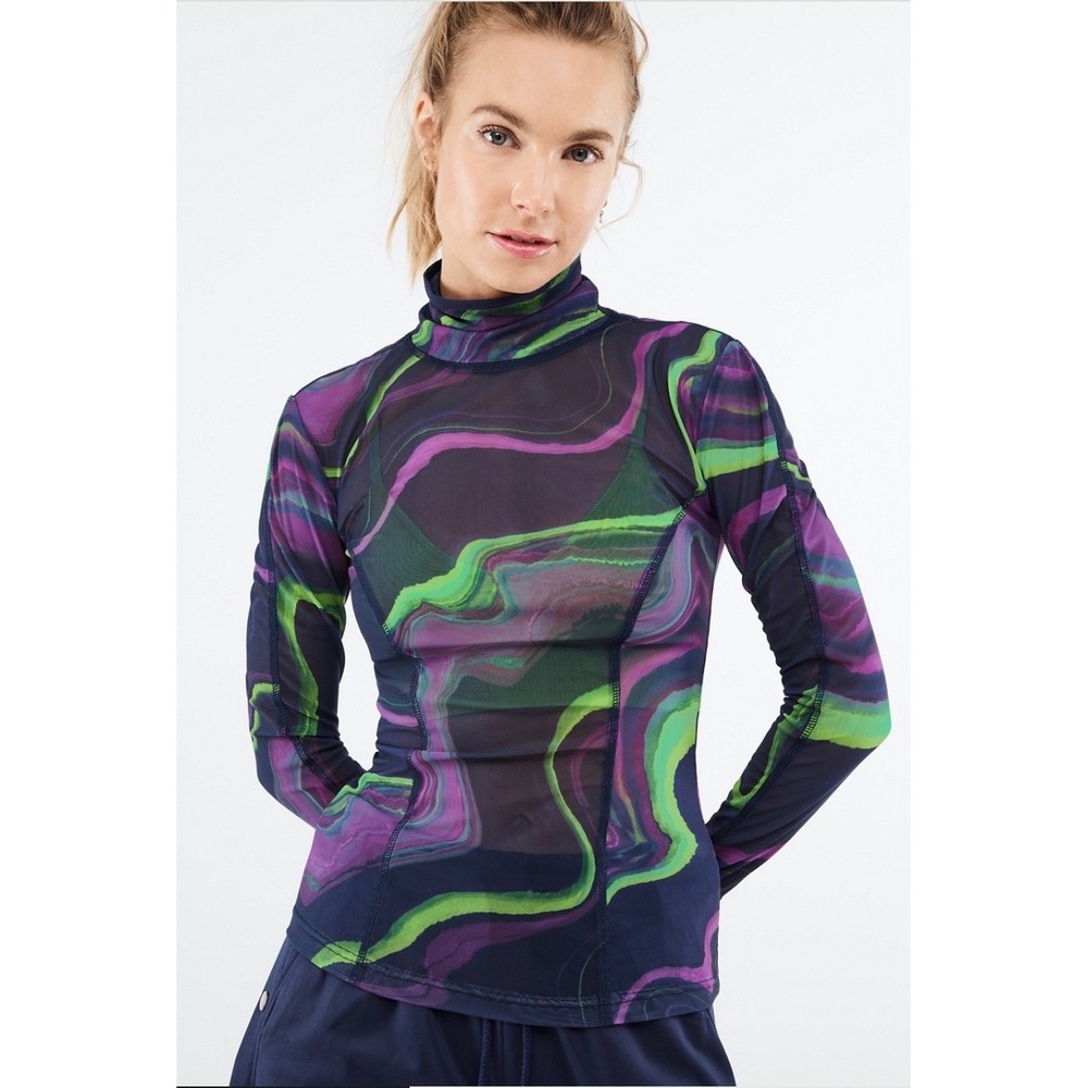 Fabletics Mock Neck Long Sleeve Mesh Top